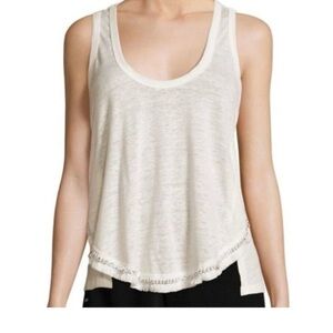 Derek Lam 10 Crosby Linen Tank Top Fringe Hem Cream Sleeveless Size M